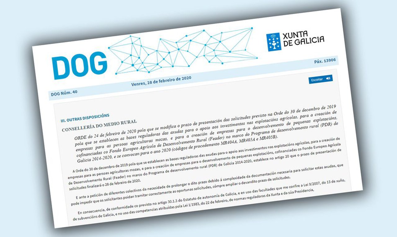 A Xunta amplía o prazo para solicitar as axudas de incorporación de mozos ao agro, plans de mellora e pequenas explotacións