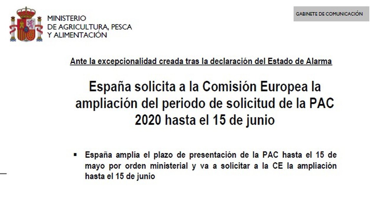 España solicita á Comisión Europea a ampliación do período de solicitude da PAC 2020 ata o 15 de xuño