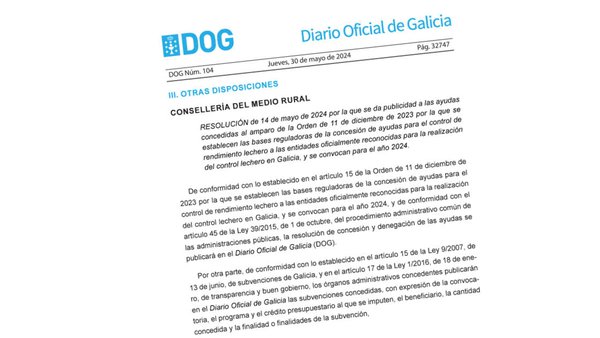 Publicadas as axudas destinadas ás entidades do control leiteiro en Galicia