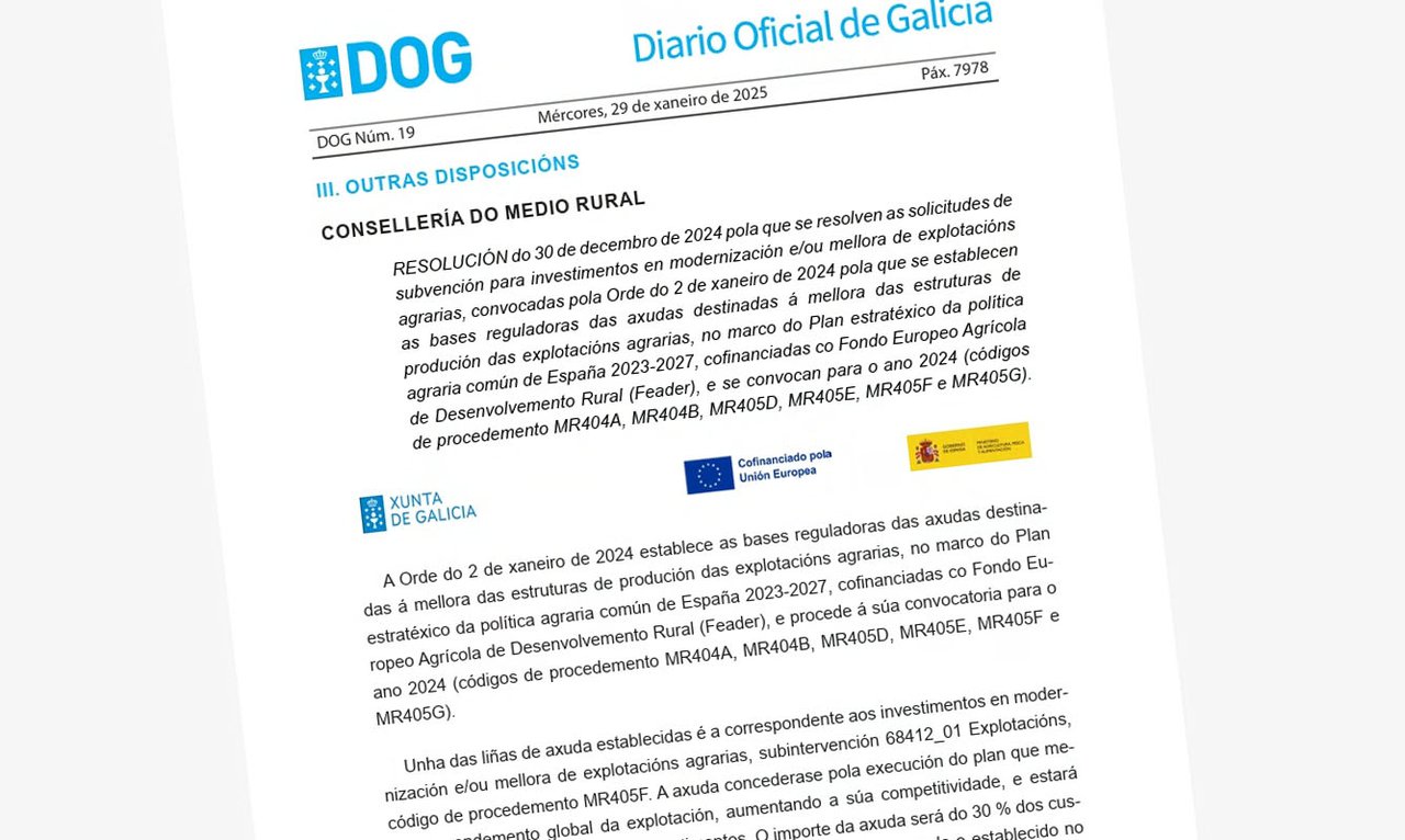 Dispoñibles os listados de beneficiarios das axudas para plans de mellora, incorporacións, novos agricultores e pequenas explotacións da Xunta
