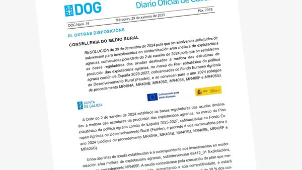 Dispoñibles os listados de beneficiarios das axudas para plans de mellora, incorporacións, novos agricultores e pequenas explotacións da Xunta