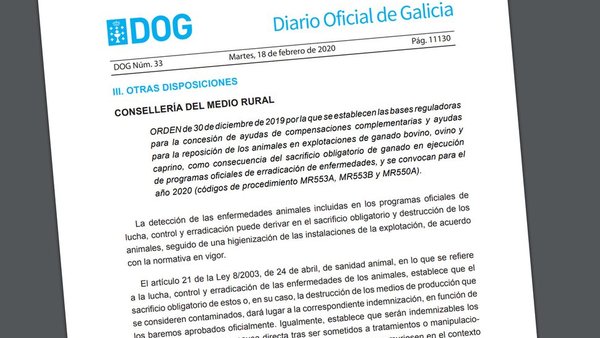 Convocadas as axudas para compensacións por inactividade e para reposición de gando