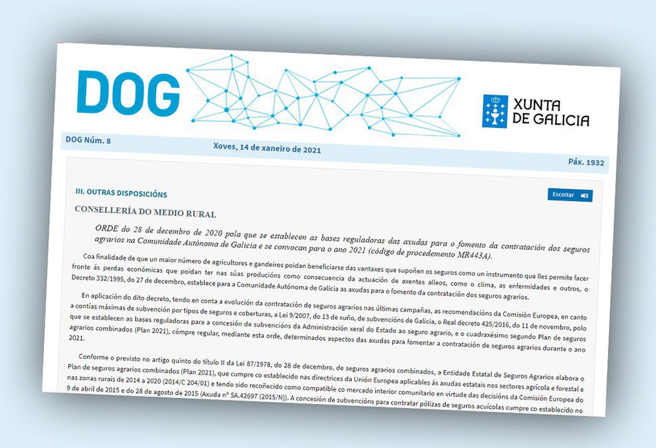 Convocadas as axudas para o fomento da contratación de seguros agrarios