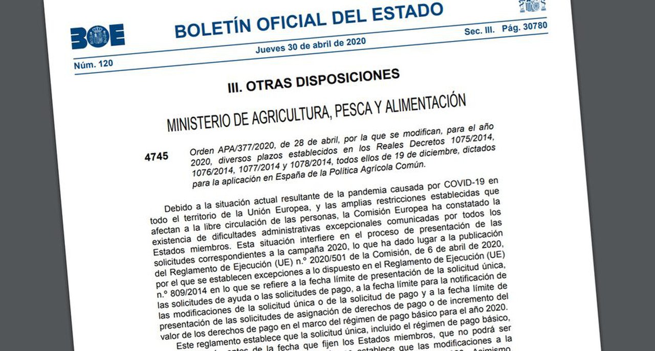 Prorrógase ata o 15 de xuño o prazo de solicitude de axudas da PAC 2020