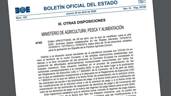 Prorrógase ata o 15 de xuño o prazo de solicitude de axudas da PAC 2020