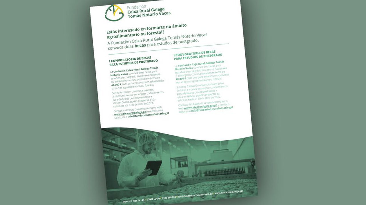 A Fundación Caixa Rural Galega TNV convoca bolsas para estudos de posgrao nos ámbitos agroalimentario e forestal