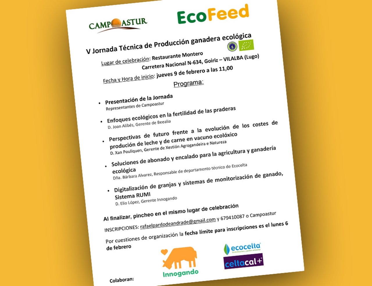 Xornada técnica de Campoastur sobre produción ecolóxica, o vindeiro xoves en Vilalba