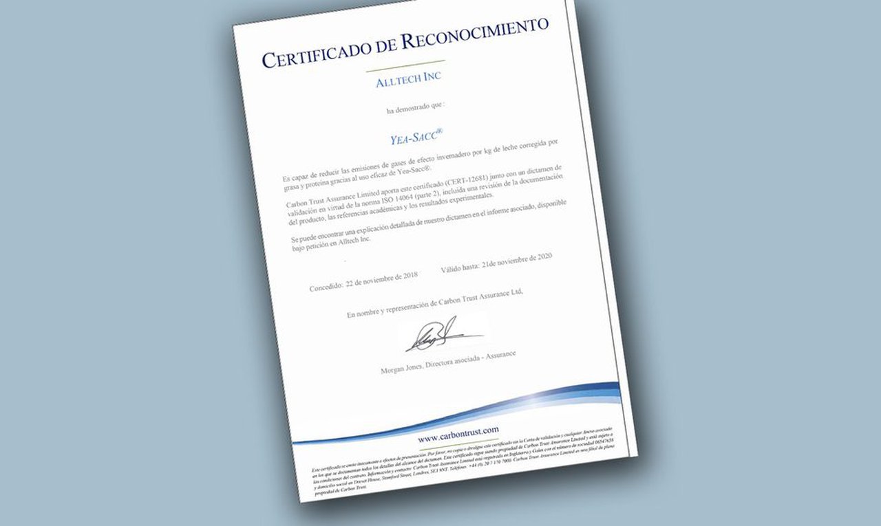 Yea-Sacc® de Alltech recibe la certificación de Carbon Trust sobre la reducción en las emisiones de gases de efecto invernadero