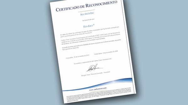 Yea-Sacc® de Alltech recibe la certificación de Carbon Trust sobre la reducción en las emisiones de gases de efecto invernadero