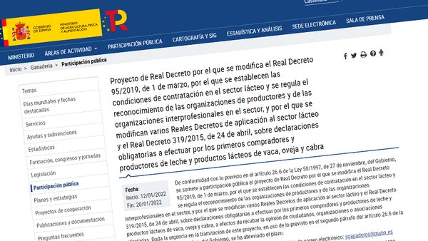 O MAPA saca a consulta pública a modificación da normativa que regula os contratos no sector lácteo