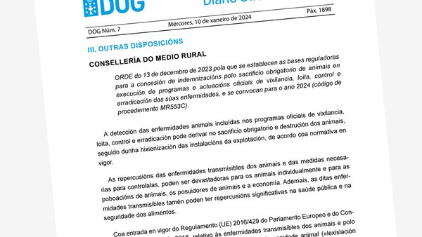 Anunciadas indemnizacións en Galicia polo sacrificio obrigatorio de gando por doenzas entre as que se atopa a EHE