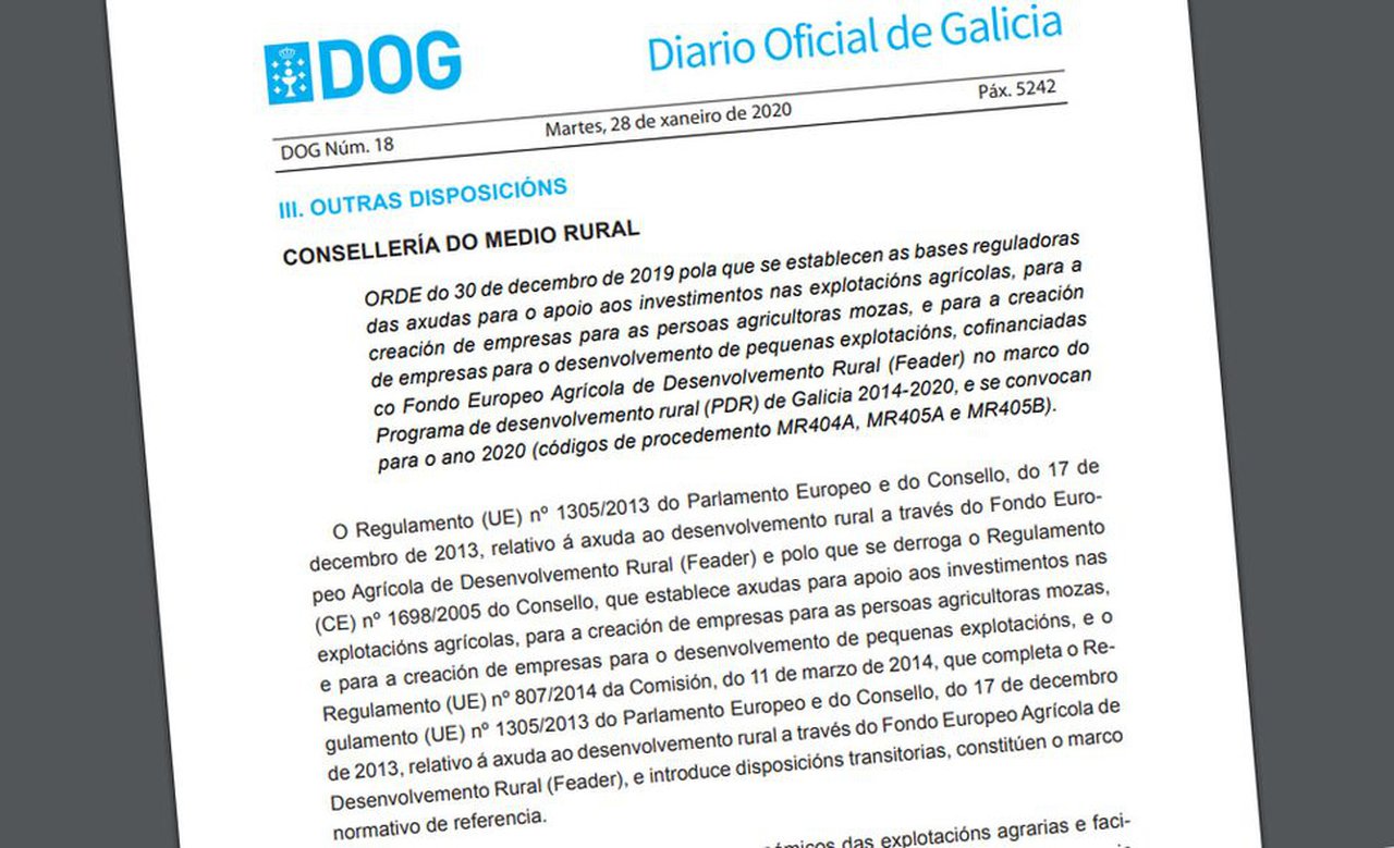 Nueva convocatoria de ayudas para la mejora de pequeñas explotaciones y la incorporación de jóvenes al agro en Galicia