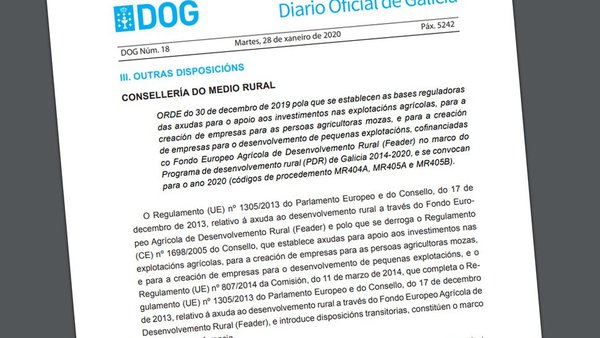 Nueva convocatoria de ayudas para la mejora de pequeñas explotaciones y la incorporación de jóvenes al agro en Galicia