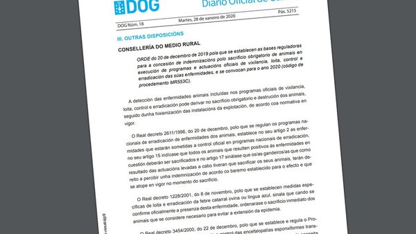 Convocadas ayudas para indemnización por sacrificio obligatorio de animales en Galicia
