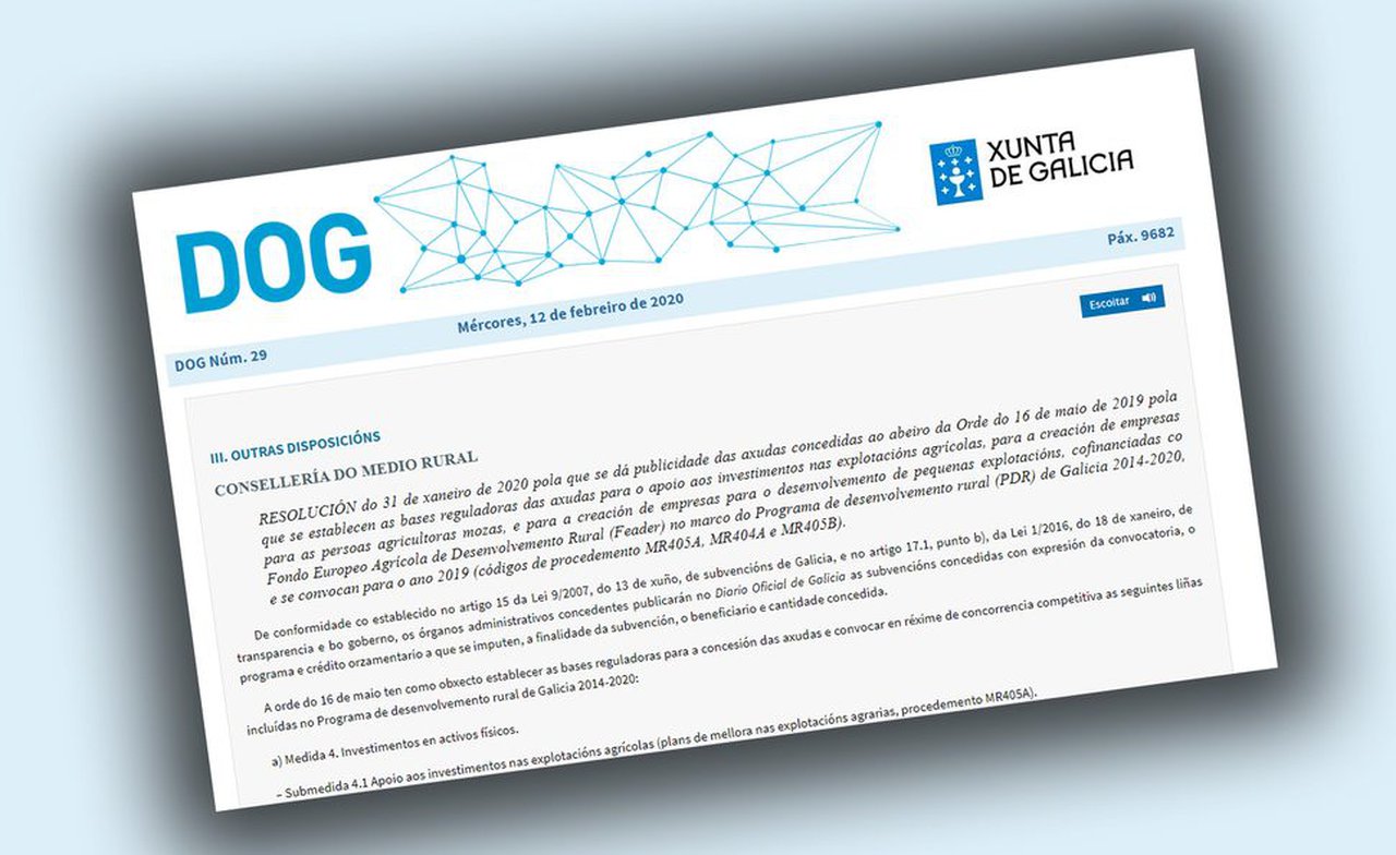 Publicada no DOG a resolución das axudas para plans de mellora e incorporación de mozos da convocatoria de 2019