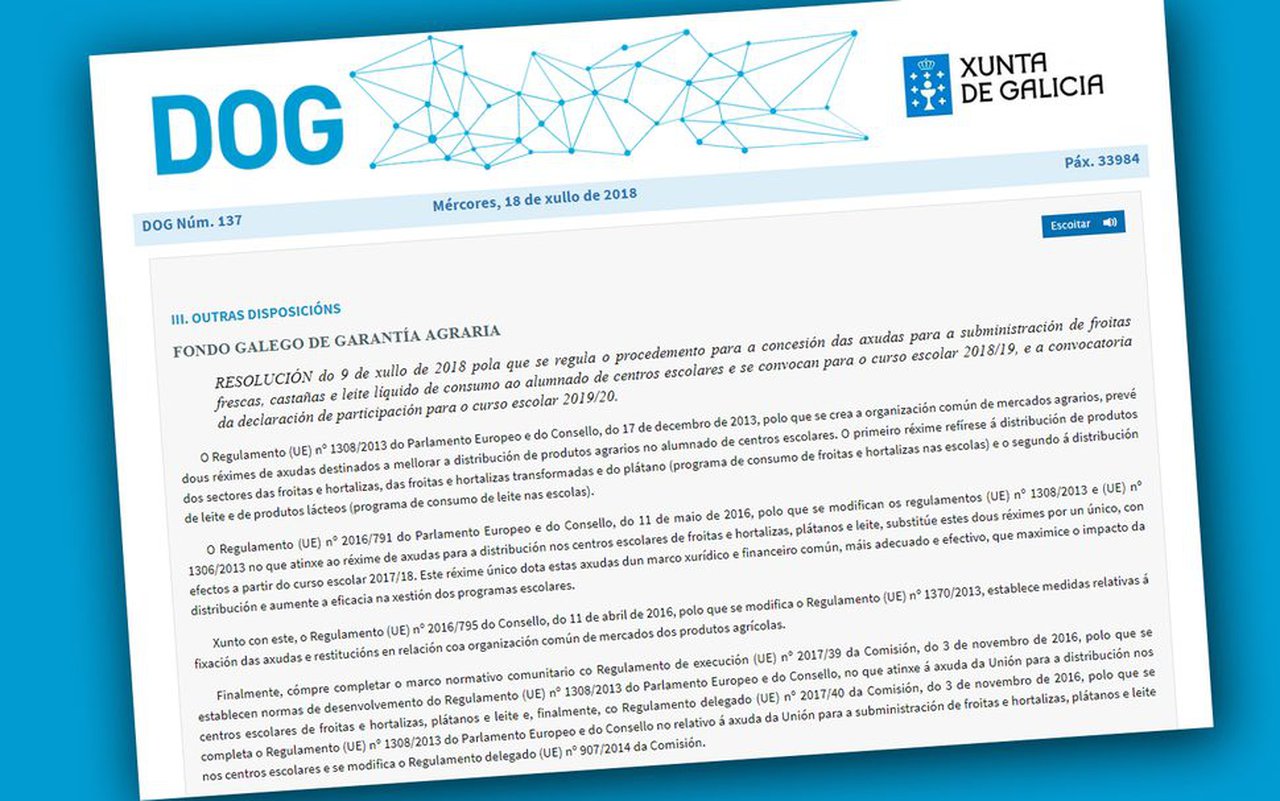 Medio Rural convoca axudas para o subministro de leite líquido nos colexios durante o vindeiro curso escolar