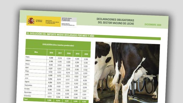 El precio medio de la leche aumenta en 2020 a pesar de la pandemia