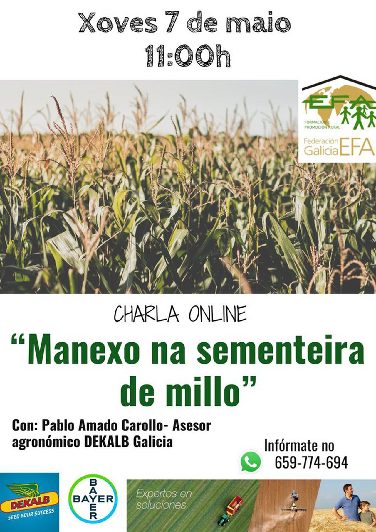 A EFA Fonteboa ofrece mañá unha charla on-line sobre manexo na sementeira do millo