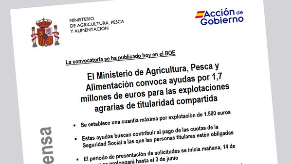 O Ministerio de Agricultura convoca axudas de 1,7 millóns de euros para explotacións agrarias de titularidade compartida
