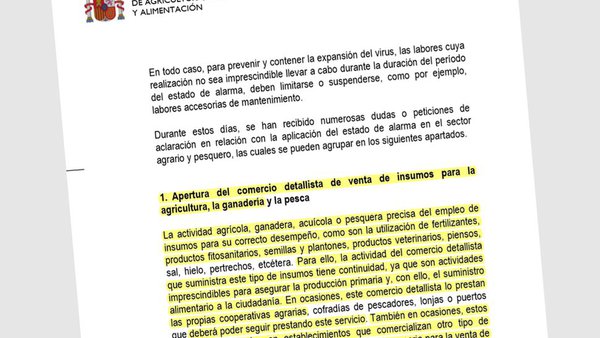 El Mapa especifica cómo afecta el Estado de Alarma al sector agroganadero