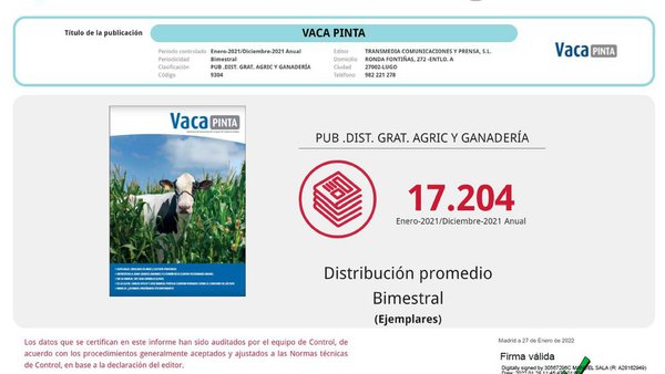 Vaca Pinta certifica por cuarta vez a súa tirada anual