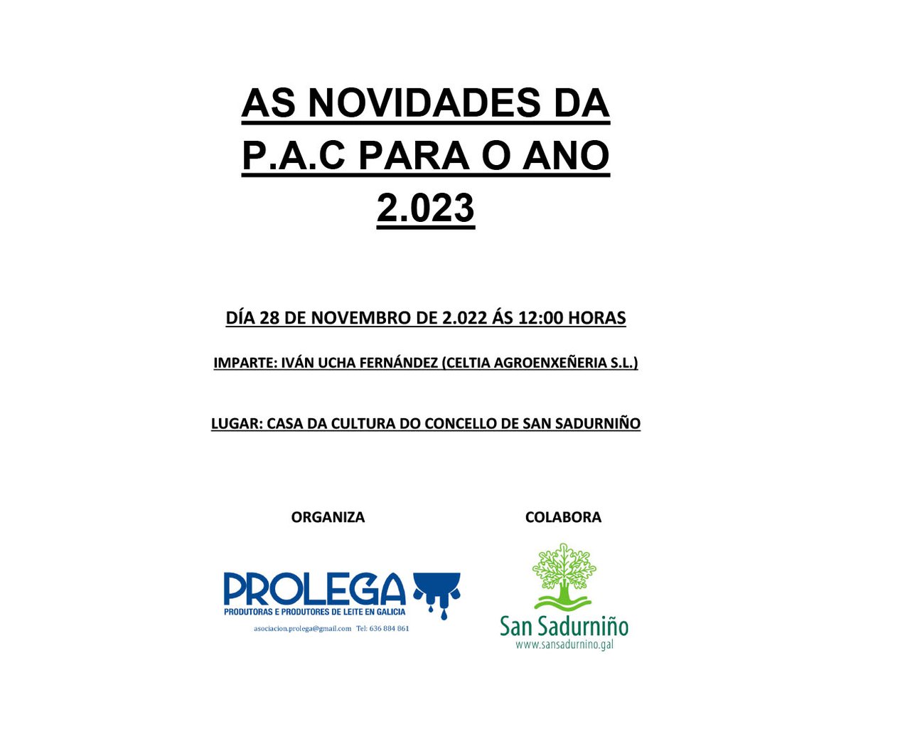 Prolega organiza unha xornada sobre a PAC