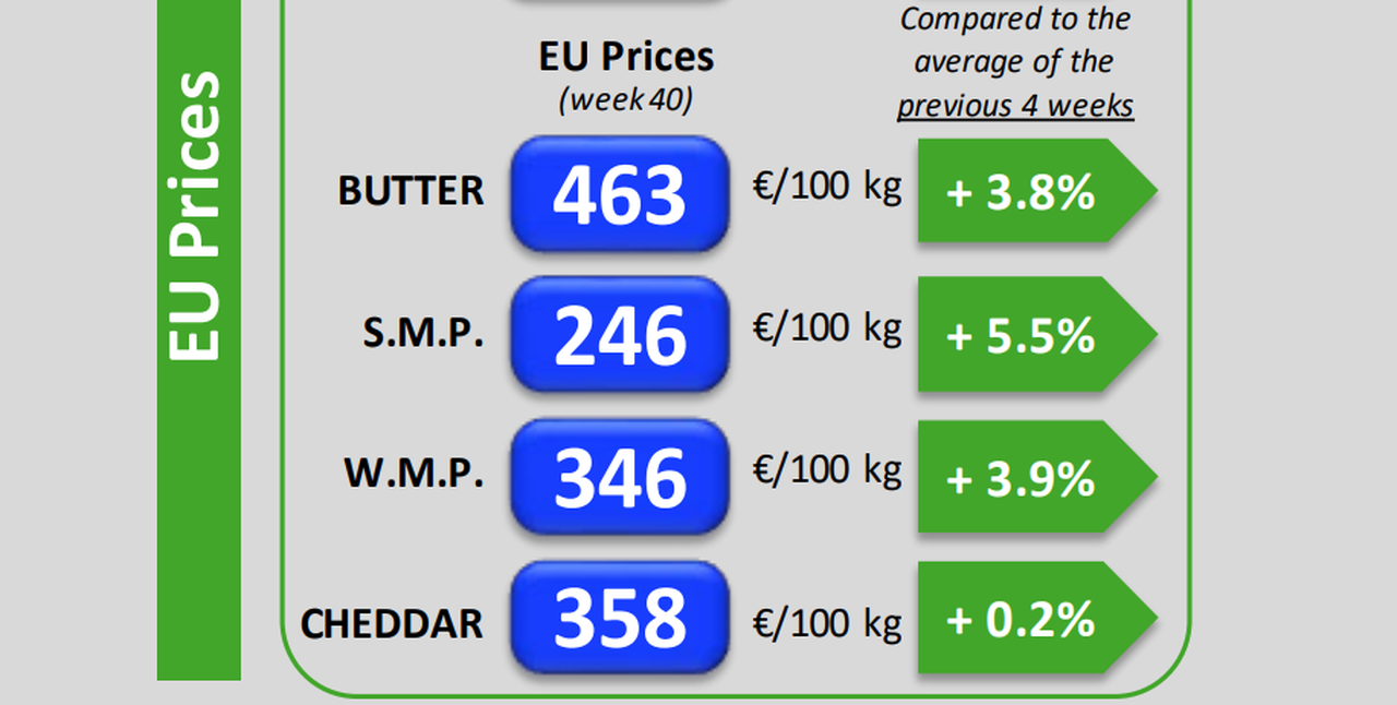Subida xeneralizada nos prezos dos produtos lácteos na UE durante as últimas semanas
