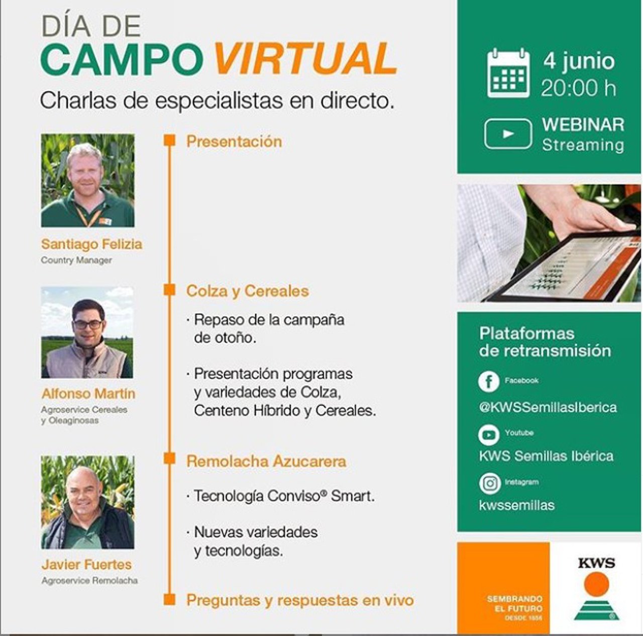 KWS Semillas Ibérica realizará un Día de Campo Virtual en directo con sus mejores especialistas